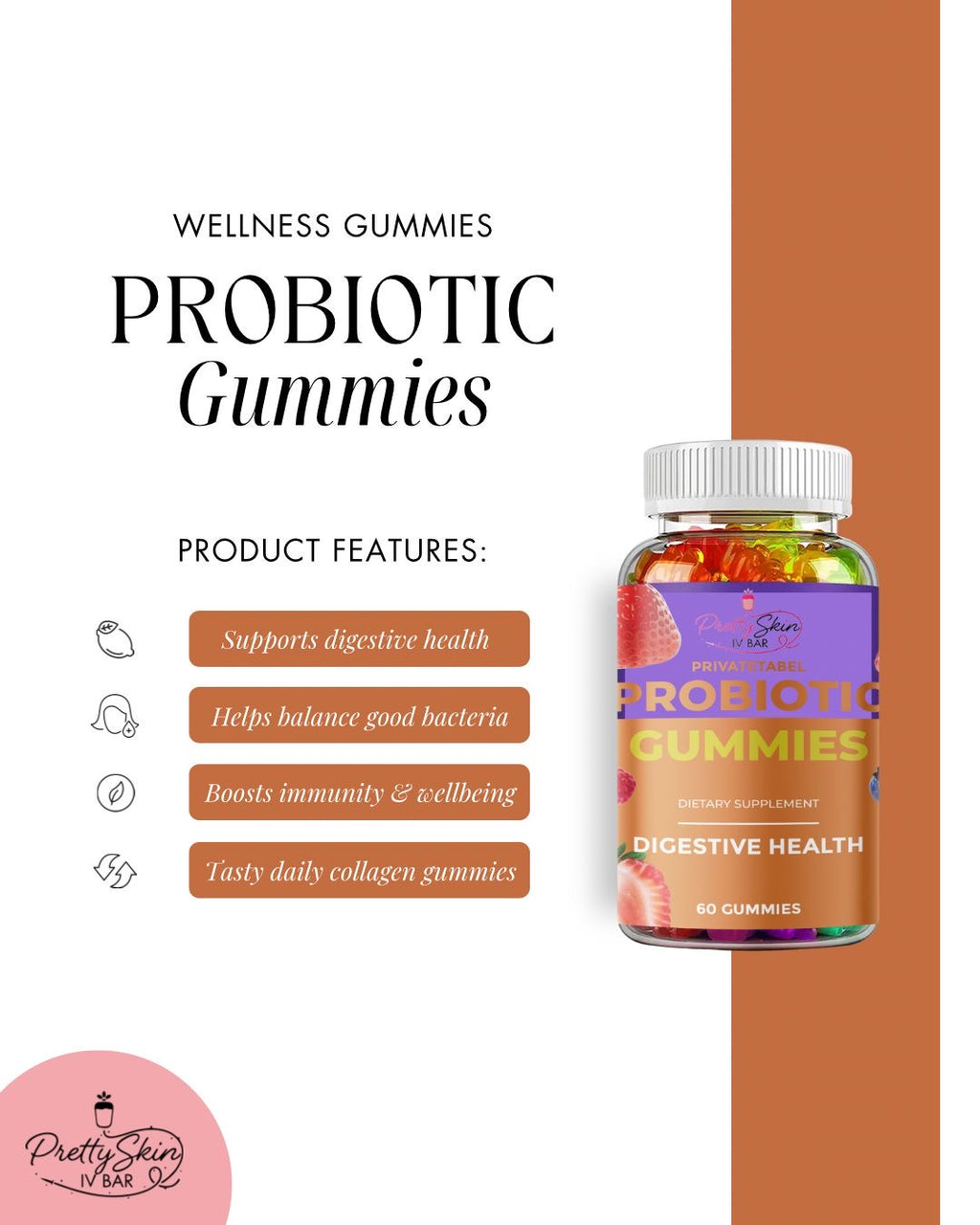 Prettyskin Balance Probiotic Gummies (60 Gummies)