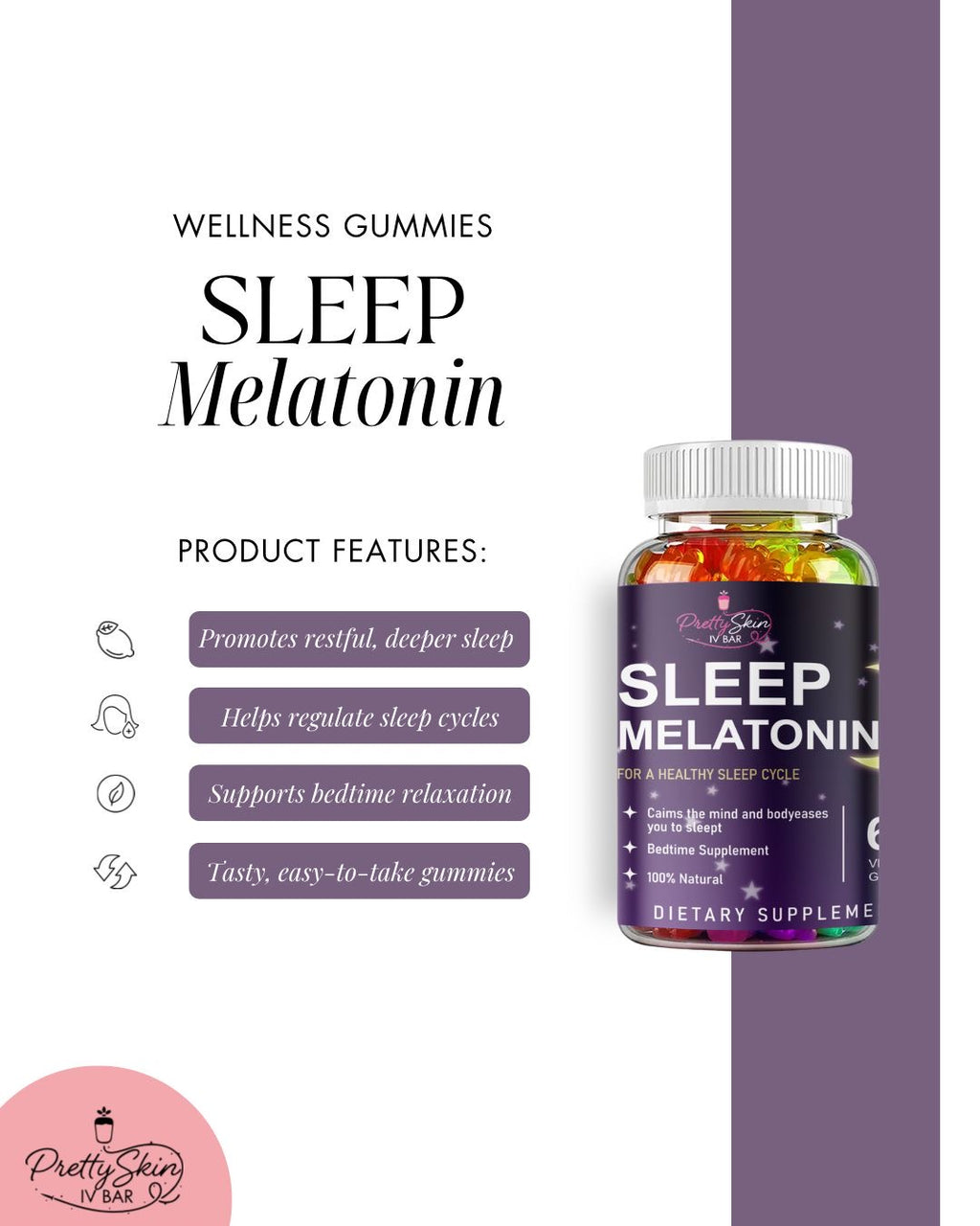 Prettyskin Night Melatonin Gummies – Deep Sleep Support (60 Gummies)