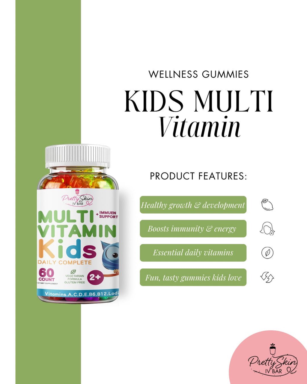 Prettyskin Glow Kids Multivitamin Gummies – Daily Wellness Support (60 Gummies)